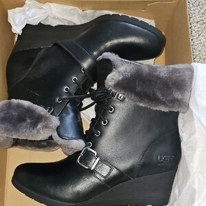 UGG Black and Gray Winter Boots with Wedge Heel